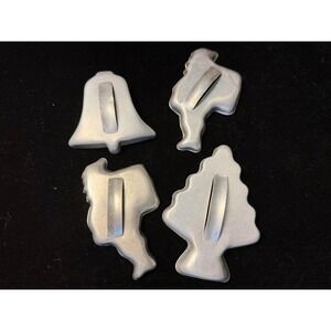 Vintage Aluminum Christmas Cookie Cutters, Lot of 4: Santa, Tree, Bell, Reindeer
